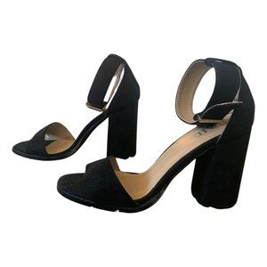RAID Black Suede Ankle Strap Block Heel Sandals
